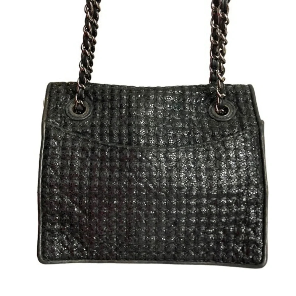 Tory Burch Sparkle Fleming Black Tweed Convertible Crossbody Shoulder bag